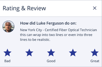 Rating and review example for a Field Nation technician